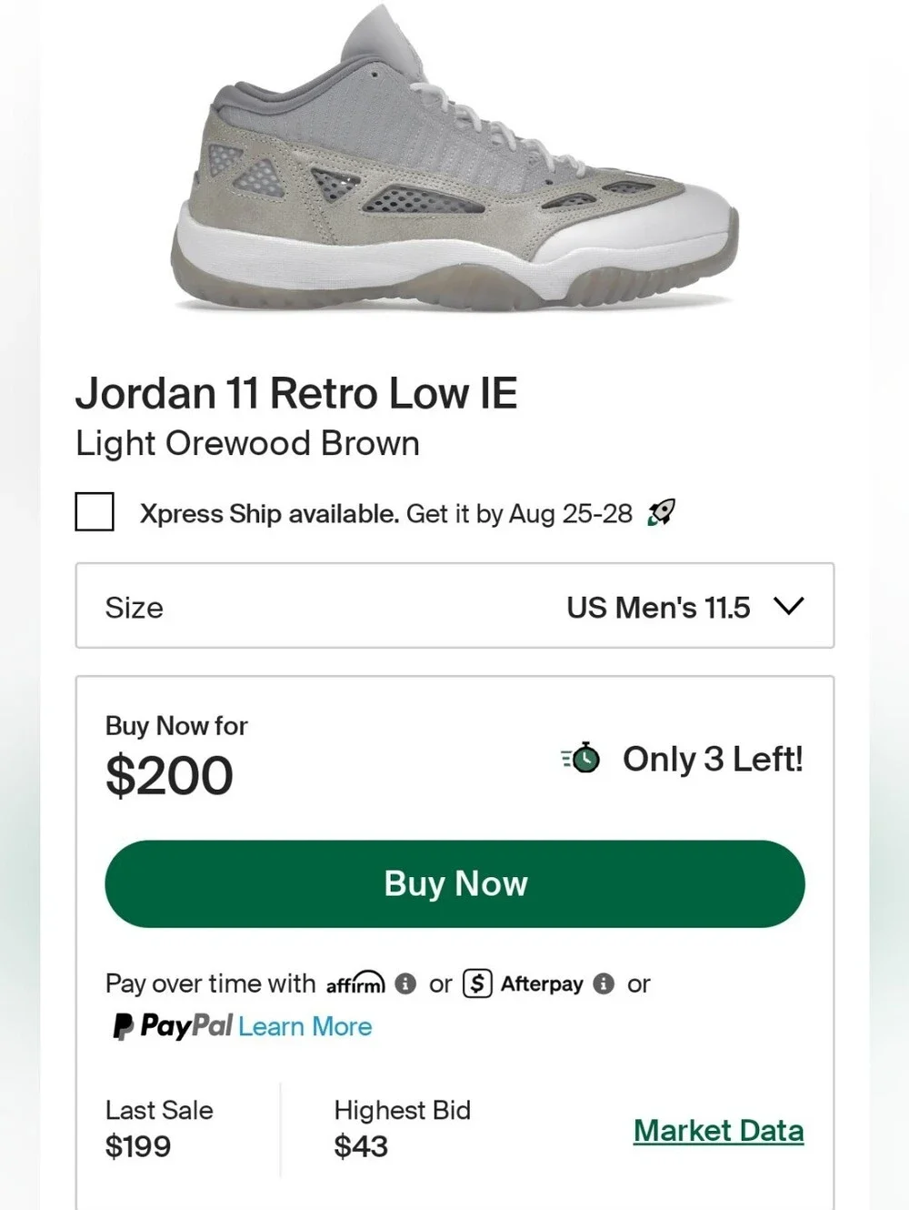 Jordan 11 Retro Low IE Sneakers Light Orewood Brown